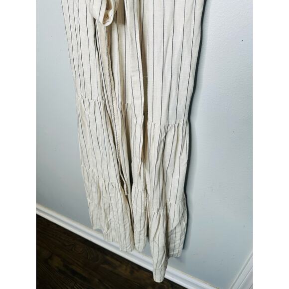 MARISSA WEBB x RTR Off White Collared Neck Tie Waist Linen Short Sleeve Dress 10 - Picture 13 of 16